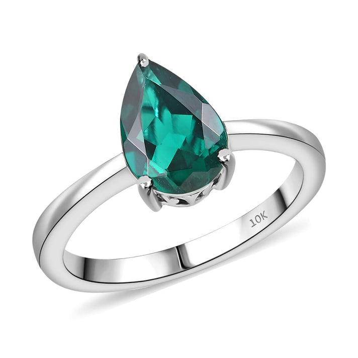 Certified and Appraised LUXURIANT 1.65 Ct. AAA Lab Grown Emerald Pear-Cut Solitaire Ring in 10K White Gold 8111850 1