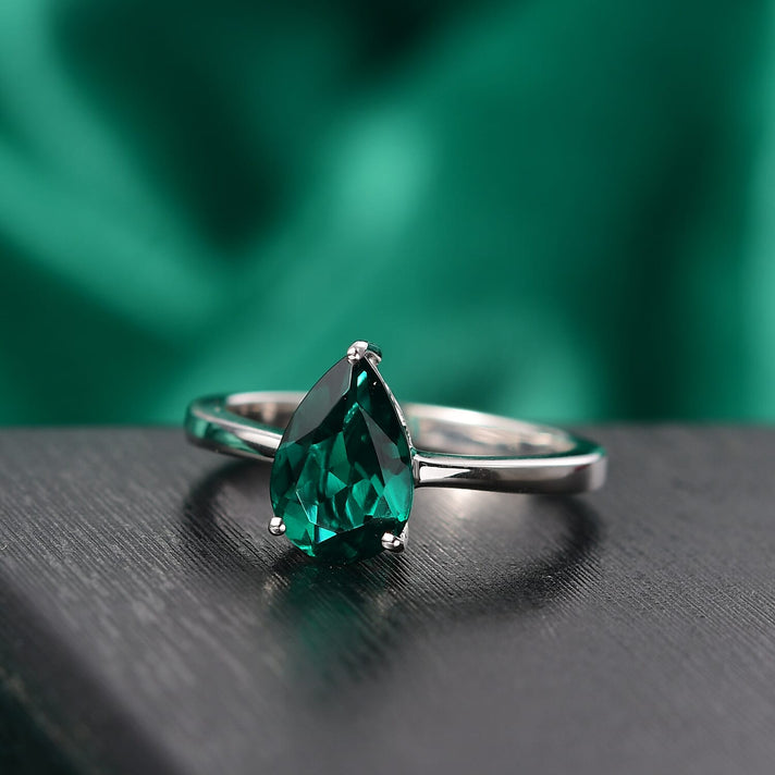 Certified and Appraised LUXURIANT 1.65 Ct. AAA Lab Grown Emerald Pear-Cut Solitaire Ring in 10K White Gold 8111850 2