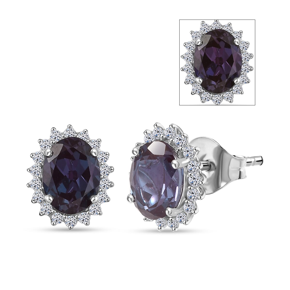 Certified &amp; Appraised LUXURIANT AAA Lab Grown Alexandrite, Lab Grown Diamond Halo Earring in 10K White Gold, 3.57 Ct. 8111894 0