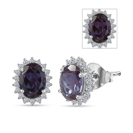 Certified &amp; Appraised LUXURIANT AAA Lab Grown Alexandrite, Lab Grown Diamond Halo Earring in 10K White Gold, 3.57 Ct. 8111894 1