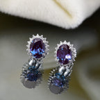 Luxuriant 10K White Gold AAA Lab Grown Alexandrite, Lab Grown Diamond GH, SI Main Stone With Side Stone Earring, Gold Wt.1.54 Gms  3.578  Ct._8111894_1