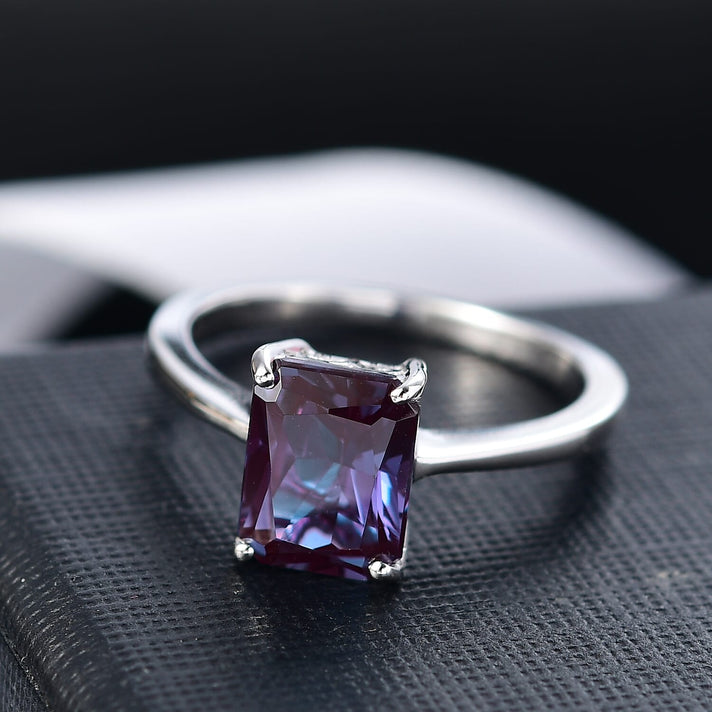 Certified &amp; Appraised LUXURIANT 3 Ct. AAA Lab Grown Alexandrite Octagon-Cut Solitaire Ring in 10K White Gold 8112131 2