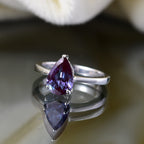 Luxuriant - 9K White Gold AGI Certified AAA Lab Grown Alexandrite Pear Cut Solitaire Ring 2.05 Ct._8112144_1