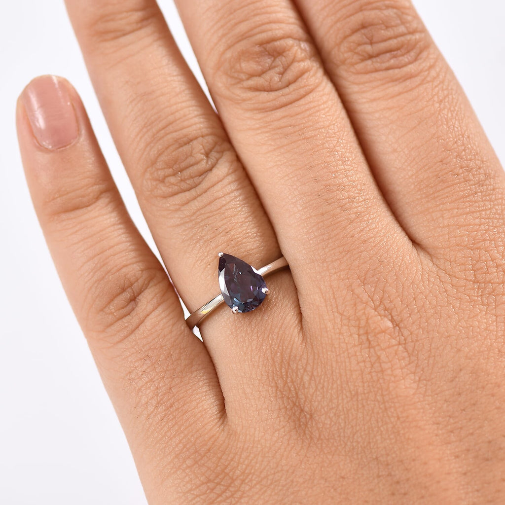 Luxuriant - 9K White Gold AGI Certified AAA Lab Grown Alexandrite Pear Cut Solitaire Ring 2.05 Ct._8112144_2