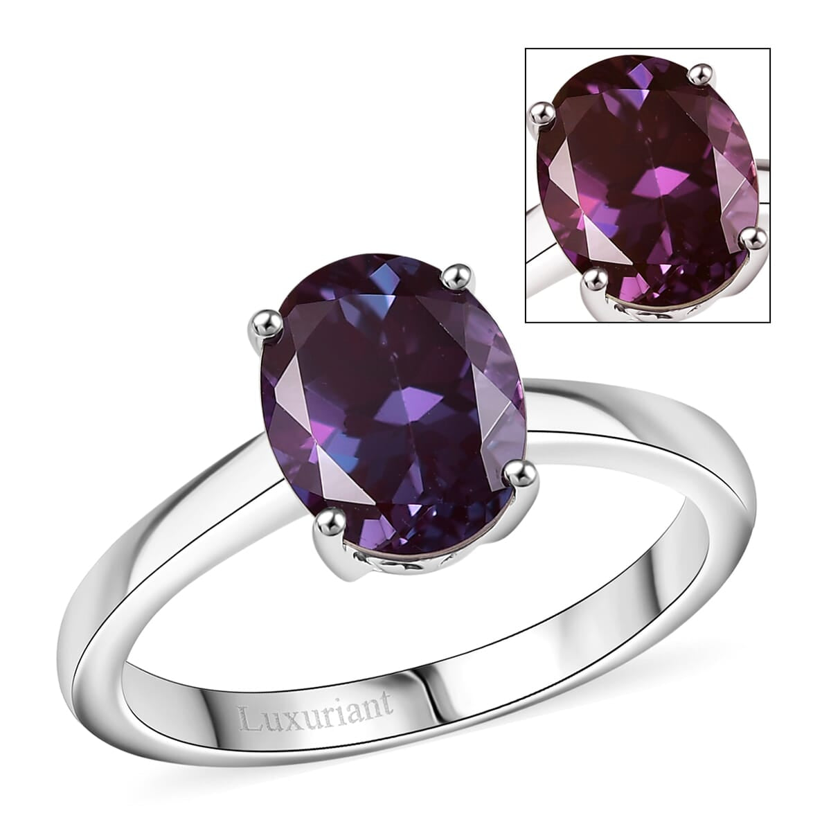 LUXURIANT AGI Certified 2.3 Ct. AAA Lab Grown Alexandrite Solitaire Ring in 10K White Gold 8112159 0