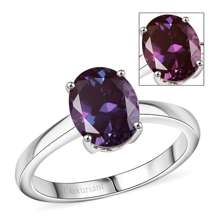 LUXURIANT AGI Certified 2.3 Ct. AAA Lab Grown Alexandrite Solitaire Ring in 10K White Gold 8112159 1