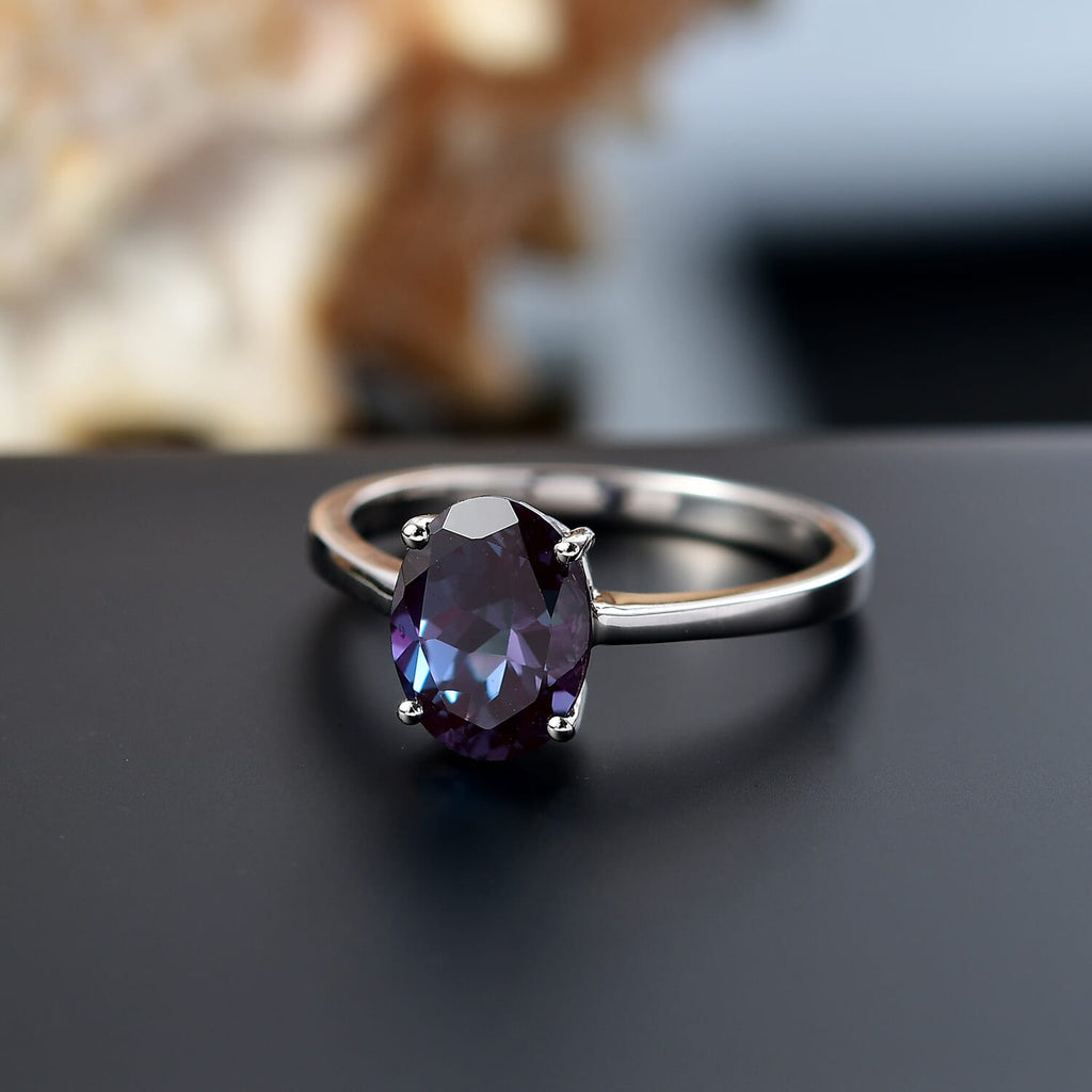 Luxuriant 10K White Gold AGI Certified AAA Lab Grown Alexandrite Solitaire Ring 2.38 Ct._8112159_1