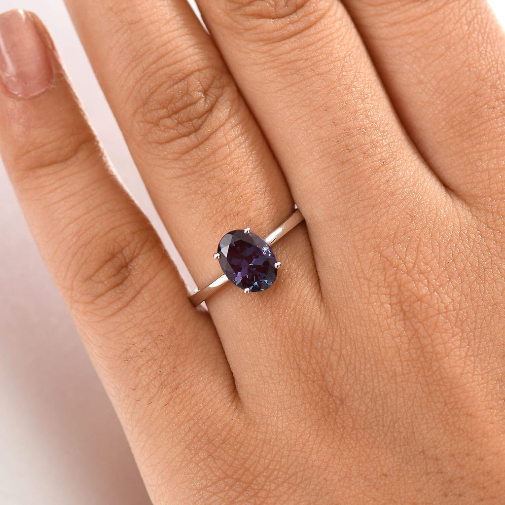 Luxuriant 10K White Gold AGI Certified AAA Lab Grown Alexandrite Solitaire Ring 2.38 Ct._8112159_2
