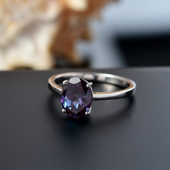 LUXURIANT AGI Certified 2.3 Ct. AAA Lab Grown Alexandrite Solitaire Ring in 10K White Gold 8112165 2