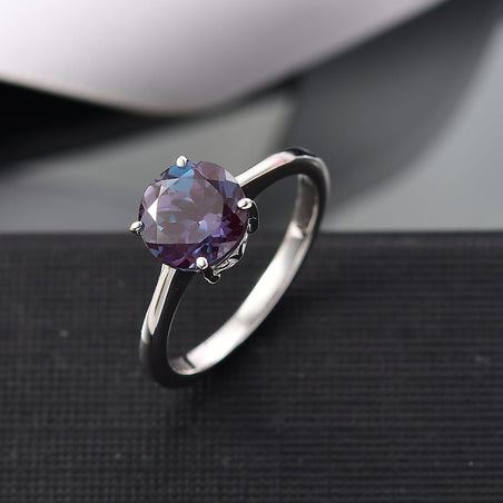 Certified &amp; Appraised LUXURIANT 2.15 Ct. AAA Lab Grown Alexandrite Round-Cut Solitaire Ring in 10K White Gold 8112167 2