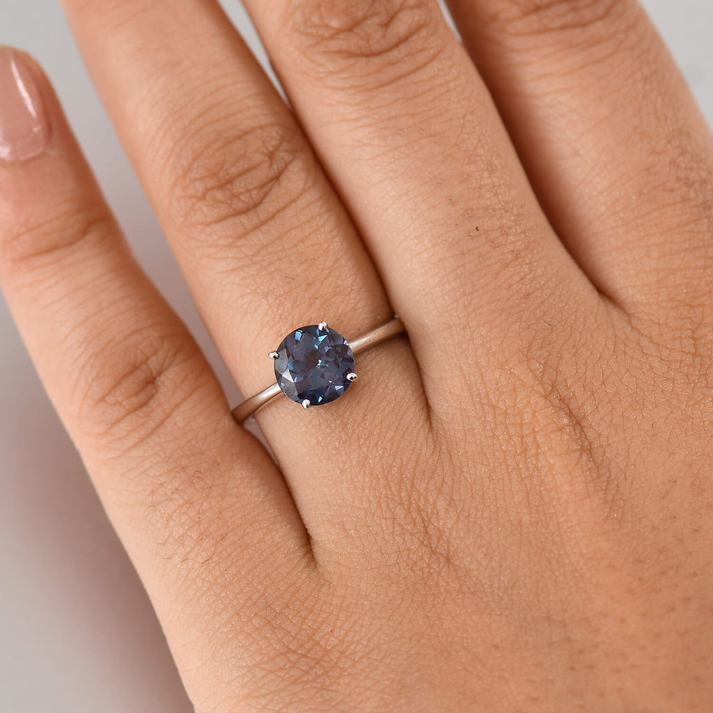 LUXURIANT 9K White Gold AGI Certified AAA Lab Grown Alexandrite Solitaire Ring 2.14 Ct._8112167_2