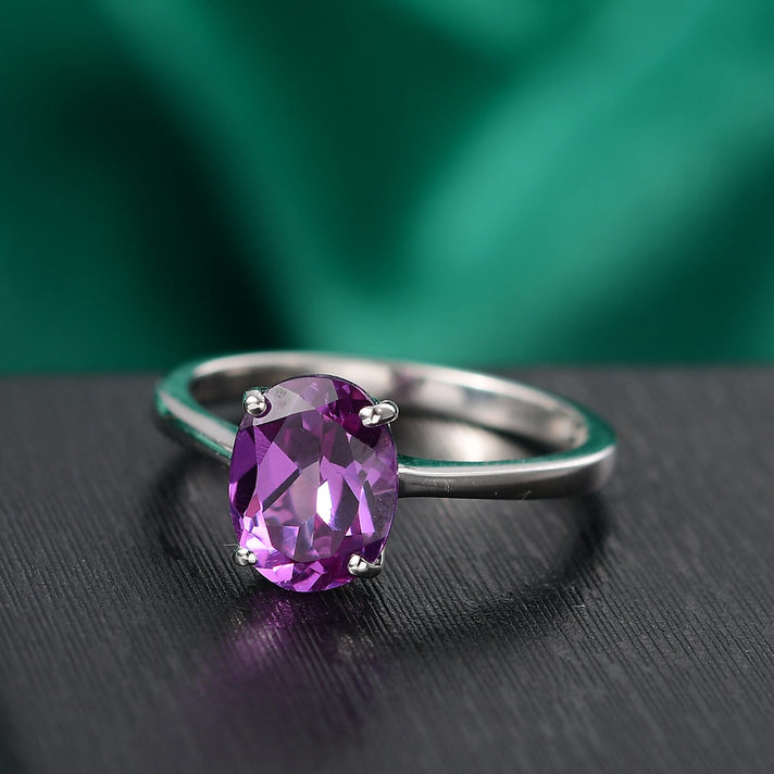 Certified &amp; Appraised LUXURIANT AAA Lab Grown Purple Sapphire Solitaire Ring in 10K White Gold 2.41 Ct. 8112394 2