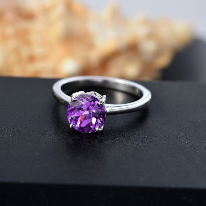 Certified &amp; Appraised LUXURIANT 2.78 Ct. AAA Lab Grown Purple Sapphire Solitaire Ring in 10K White Gold 8112418 2