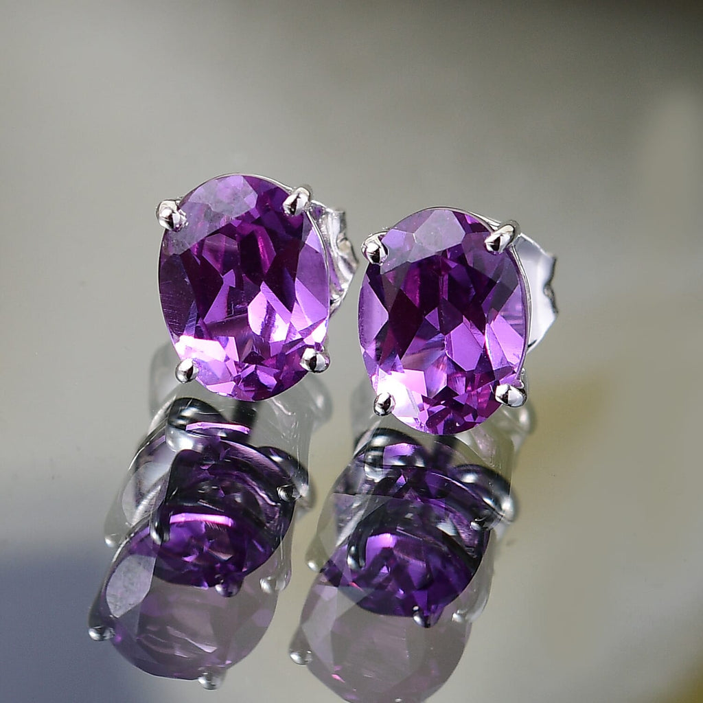 Luxuriant Diamond 10K White Gold AAA Lab Grown Color Change Sapphire Solitaire Stud Push Post Earring, Gold Wt.1.09 Gms  2.774  Ct._8112442_1