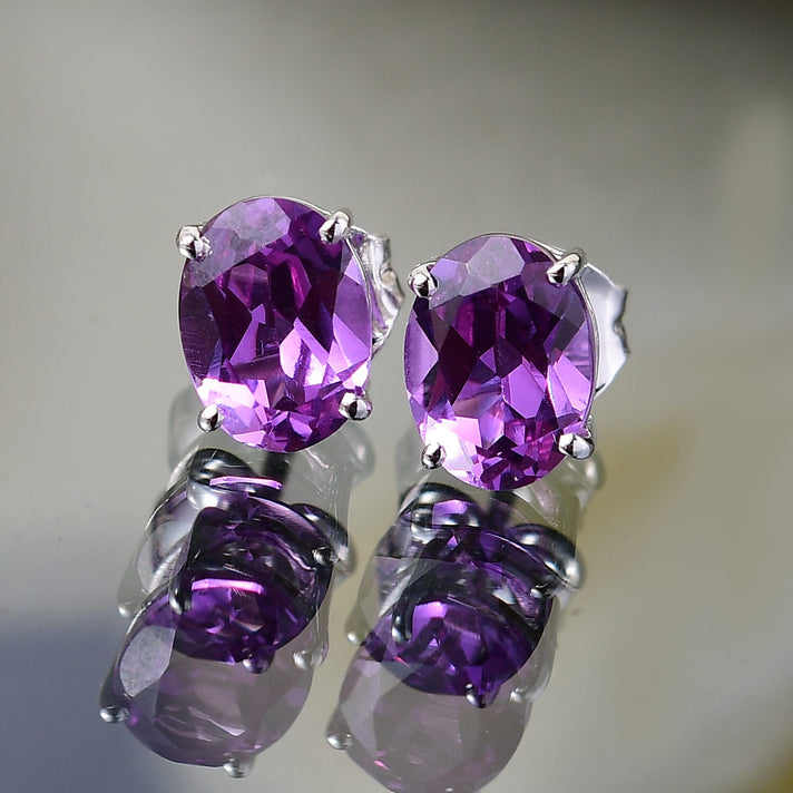 Certified &amp; Appraised LUXURIANT AAA Lab Grown Purple Sapphire Solitaire Stud Push Post Earring in 10K White Gold, 2.77 Ct. 8112442 2
