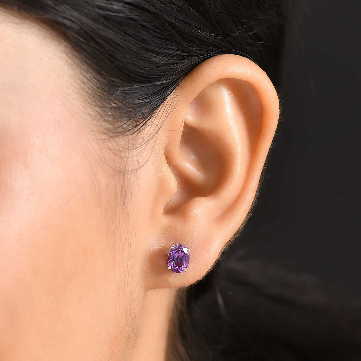 Certified and Appraised LUXURIANT AAA Lab Grown Purple Sapphire Solitaire Stud Push Post Earring in 10K White Gold, 2.77 Ct. 8112442 3