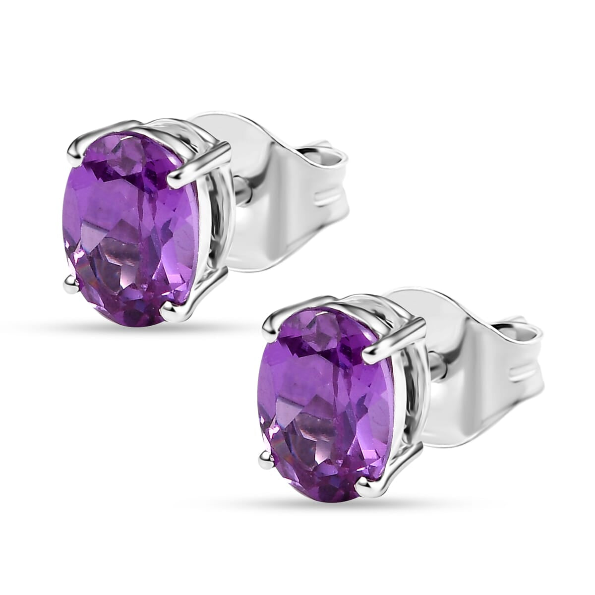 Certified and Appraised LUXURIANT AAA Lab Grown Purple Sapphire Solitaire Stud Push Post Earring in 10K White Gold, 2.77 Ct. 8112442 4