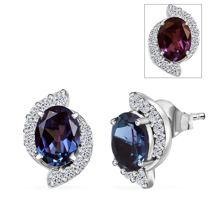 Certified &amp; Appraised LUXURIANT AAA Lab Grown Alexandrite, Lab Grown Diamond Earring in 10K White Gold, 3.71 Ct. 8112460 1