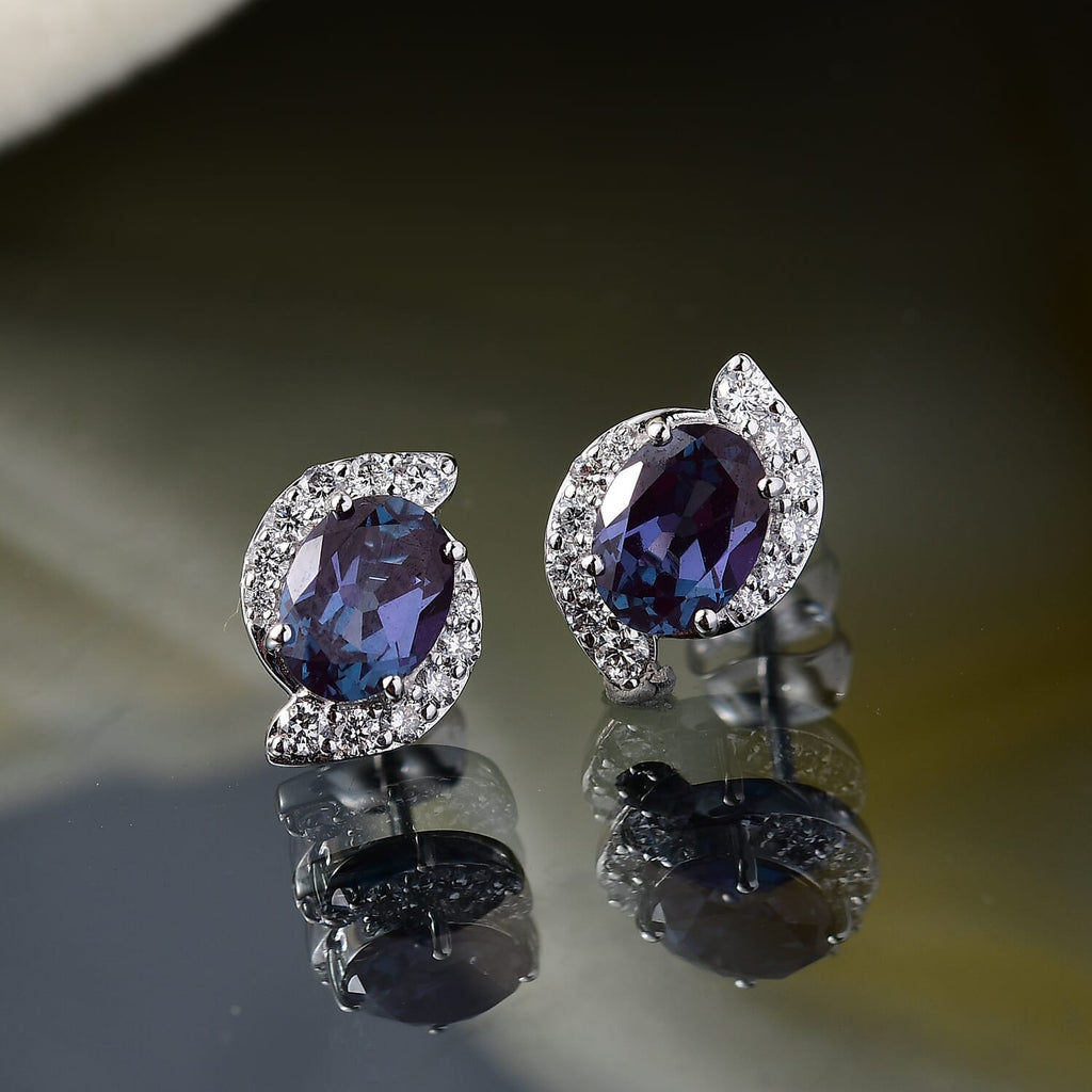 Luxuriant 10K White Gold AAA Lab Grown Alexandrite, Lab Grown Diamond GH, SI Fancy Earring, Gold Wt.2.49 Gms  3.718  Ct._8112460_1