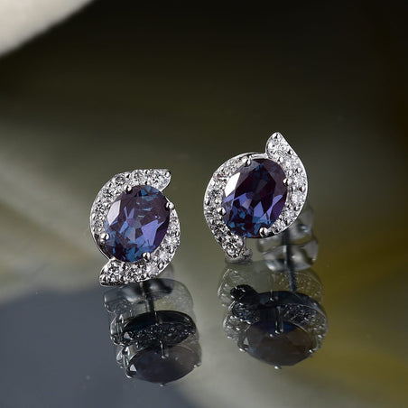 Certified &amp; Appraised LUXURIANT AAA Lab Grown Alexandrite, Lab Grown Diamond Earring in 10K White Gold, 3.71 Ct. 8112460 2