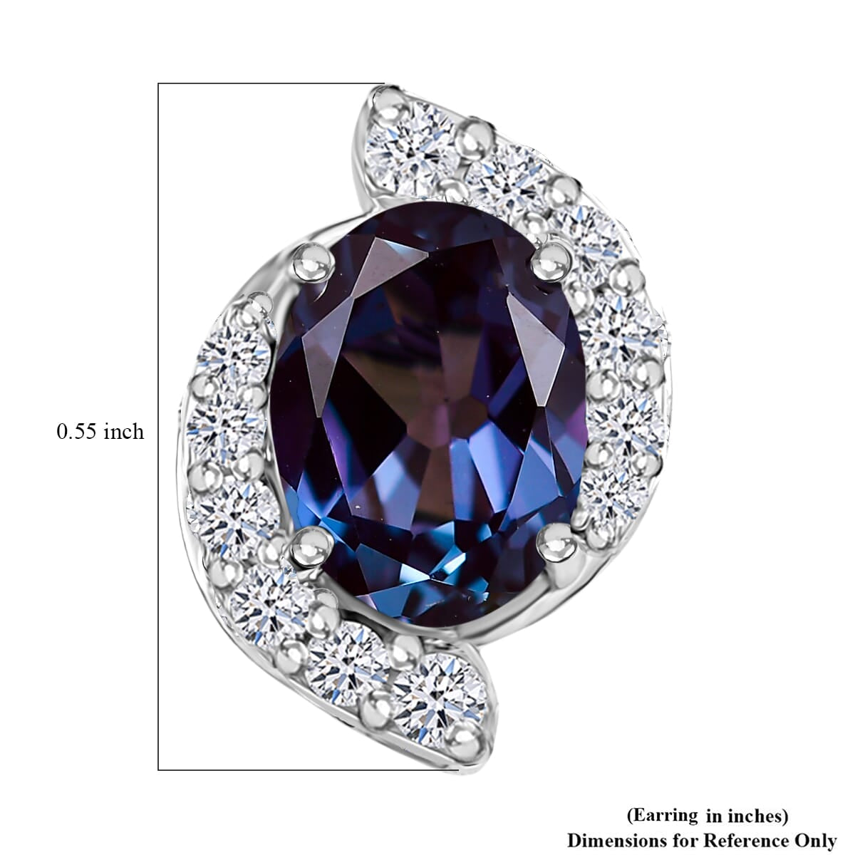 LUXURIANT AGI Certified 3.7 Ct. AAA Lab Grown Alexandrite, Lab Grown Diamond VS E-F Halo Earring with Push Back in 9K White Gold 8112460 6