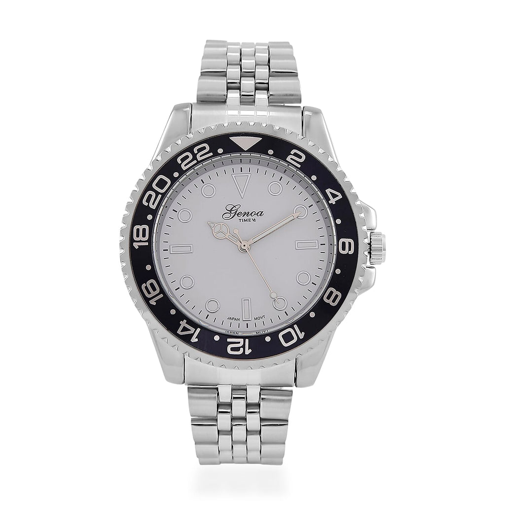 GENOA TIME V2 Miyota 2035 Japan Movt. 3ATM Water Resistant White Dial Mens Watch with Silver Colour Stainless Steel Strap and Black Bezel_8114202