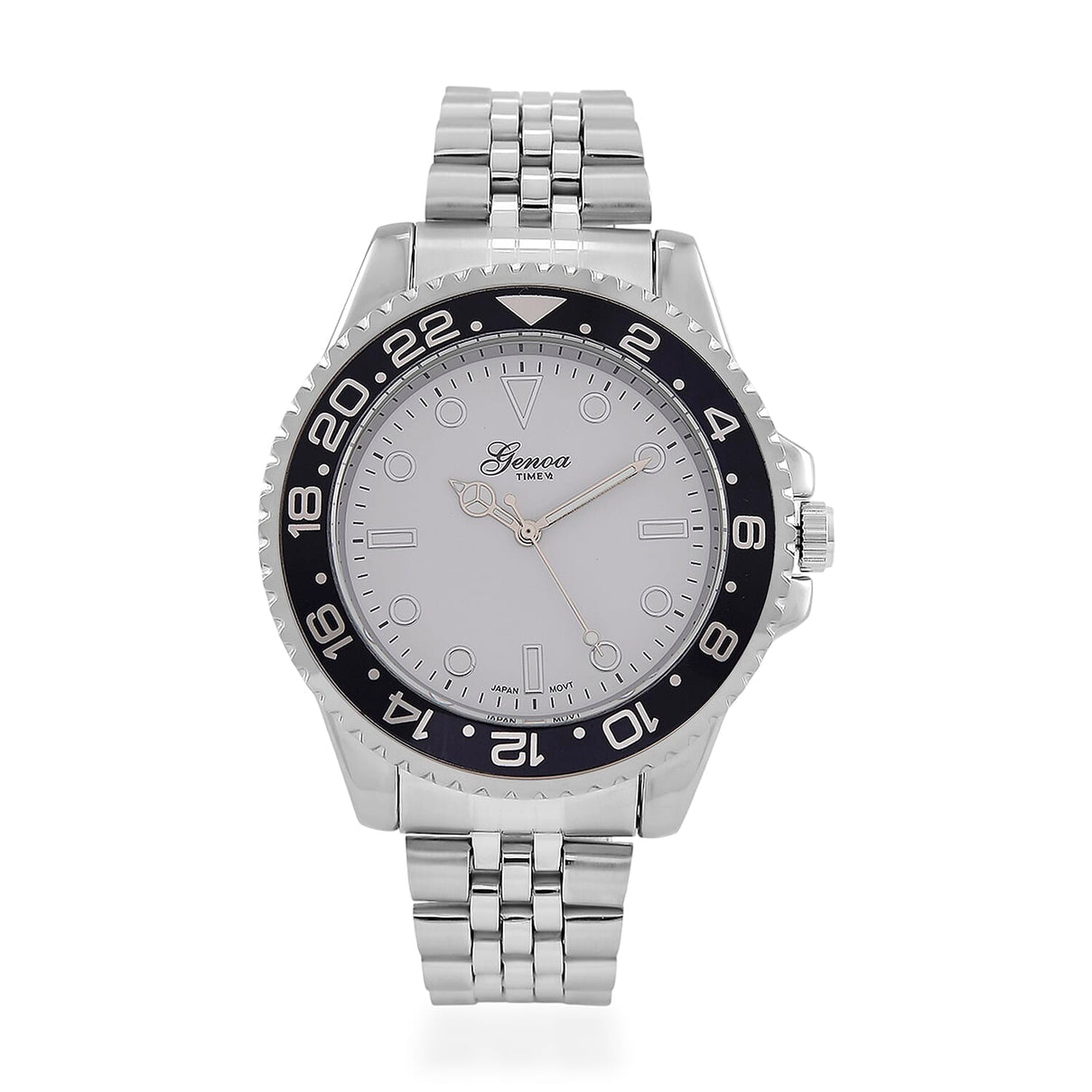 GENOA TIME V2 Miyota 2035 Japan Movt. 3ATM Water Resistant White Dial Mens Watch with Silver Colour Stainless Steel Strap and Black Bezel 8114202 0