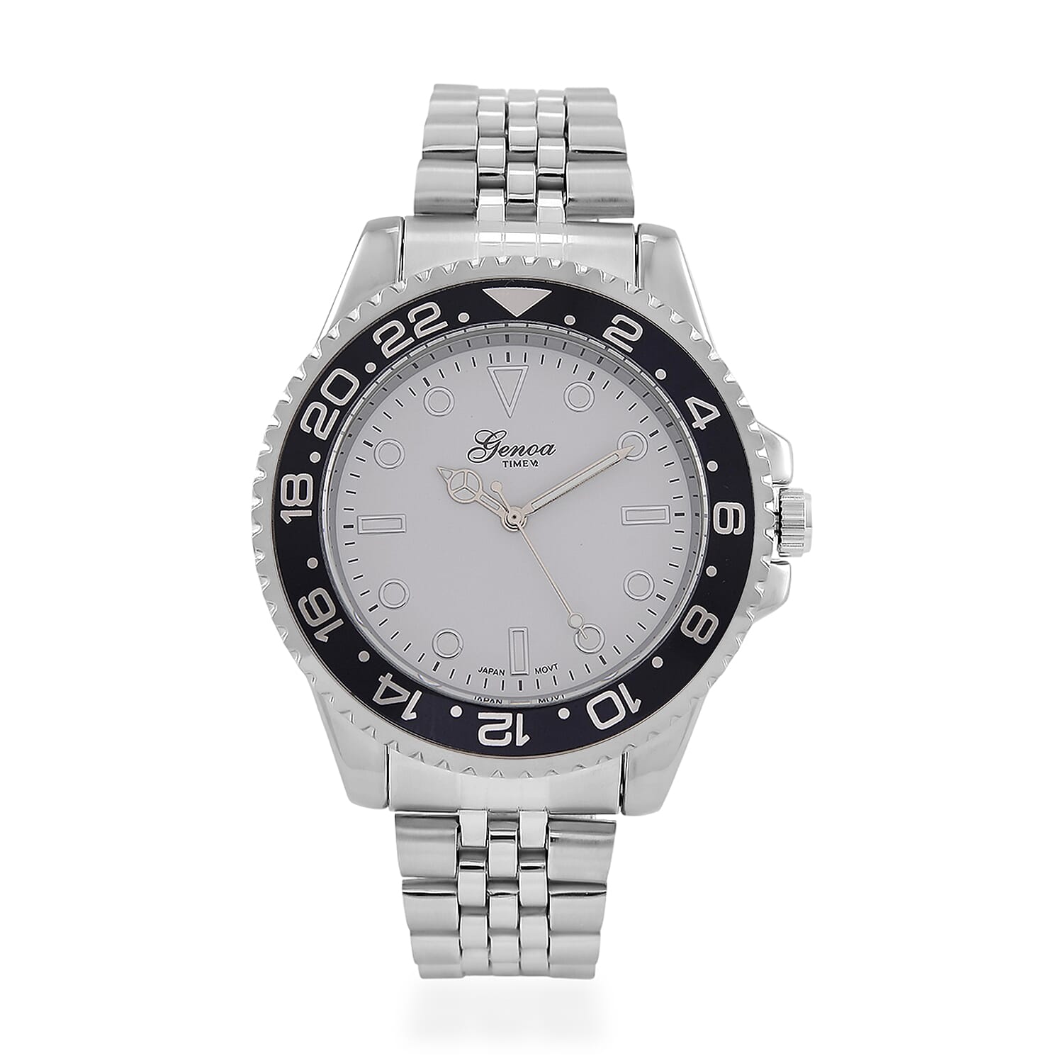 GENOA TIME V2 Miyota 2035 Japan Movt. 3ATM Water Resistant White Dial Mens Watch with Silver Colour Stainless Steel Strap and Black Bezel 8114202 0