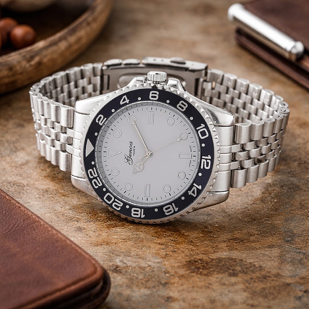 GENOA TIME V2 Miyota 2035 Japan Movt. 3ATM Water Resistant White Dial Mens Watch with Silver Colour Stainless Steel Strap and Black Bezel 8114202 2