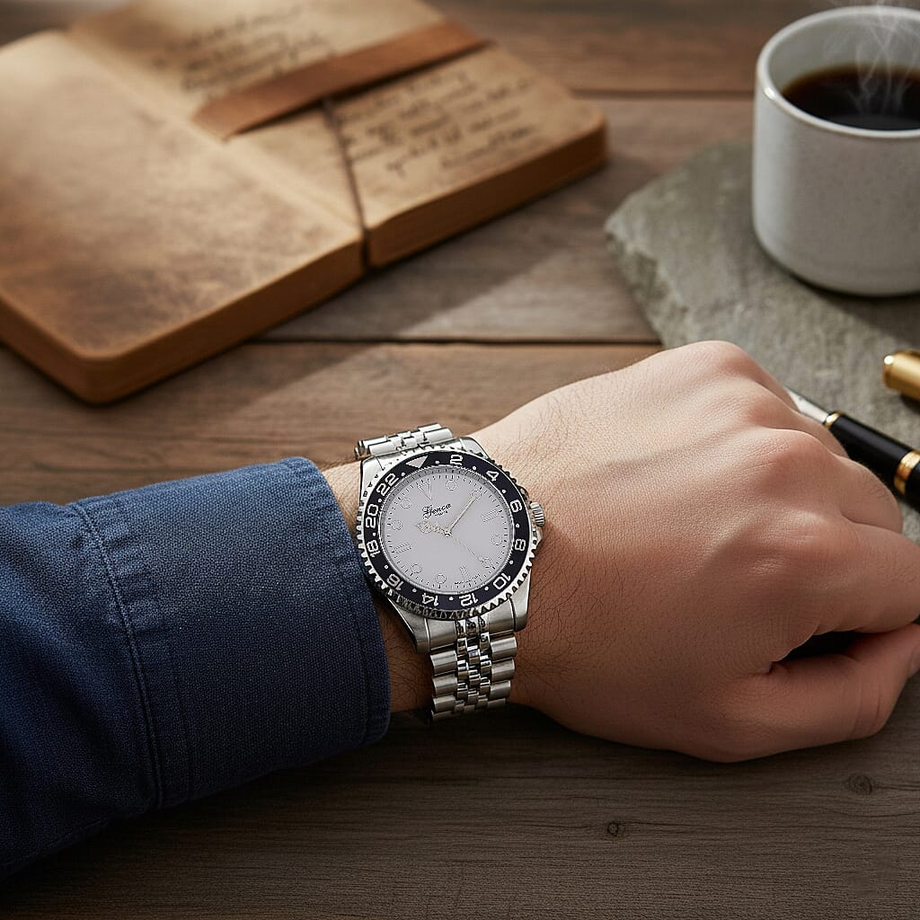 GENOA TIME V2 Miyota 2035 Japan Movt. 3ATM Water Resistant White Dial Mens Watch with Silver Colour Stainless Steel Strap and Black Bezel_8114202_2