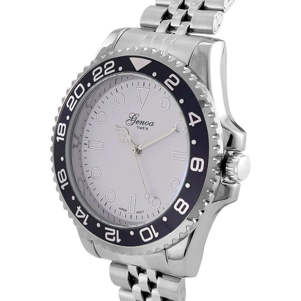 GENOA TIME V2 Miyota 2035 Japan Movt. 3ATM Water Resistant White Dial Mens Watch with Silver Colour Stainless Steel Strap and Black Bezel_8114202_3