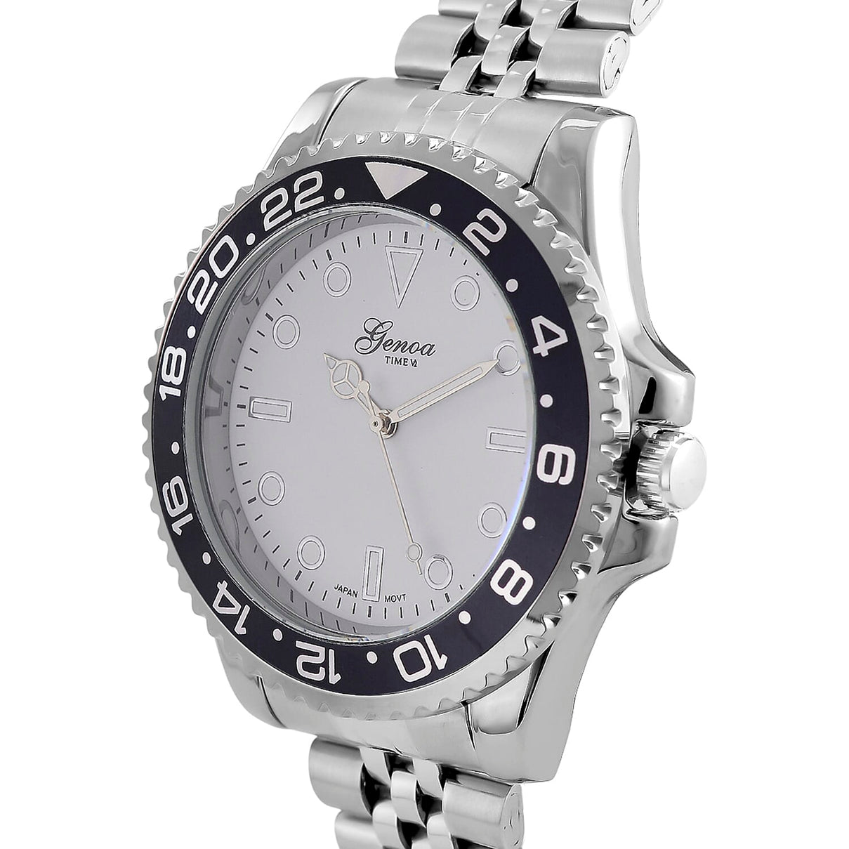 GENOA TIME V2 Miyota 2035 Japan Movt. 3ATM Water Resistant White Dial Mens Watch with Silver Colour Stainless Steel Strap and Black Bezel 8114202 4