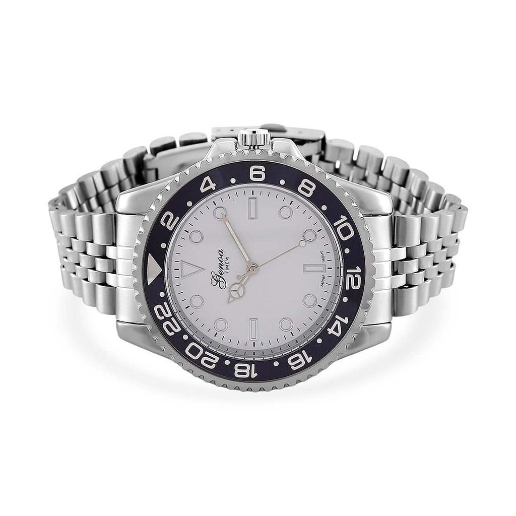 GENOA TIME V2 Miyota 2035 Japan Movt. 3ATM Water Resistant White Dial Mens Watch with Silver Colour Stainless Steel Strap and Black Bezel_8114202_4
