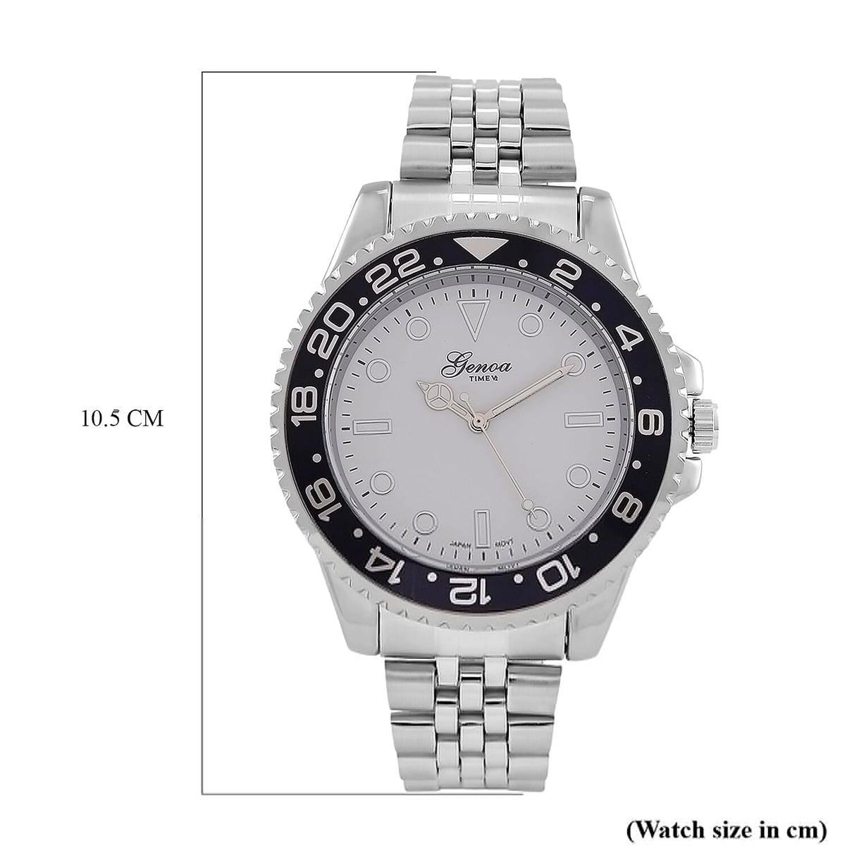 GENOA TIME V2 Miyota 2035 Japan Movt. 3ATM Water Resistant White Dial Mens Watch with Silver Colour Stainless Steel Strap and Black Bezel 8114202 8