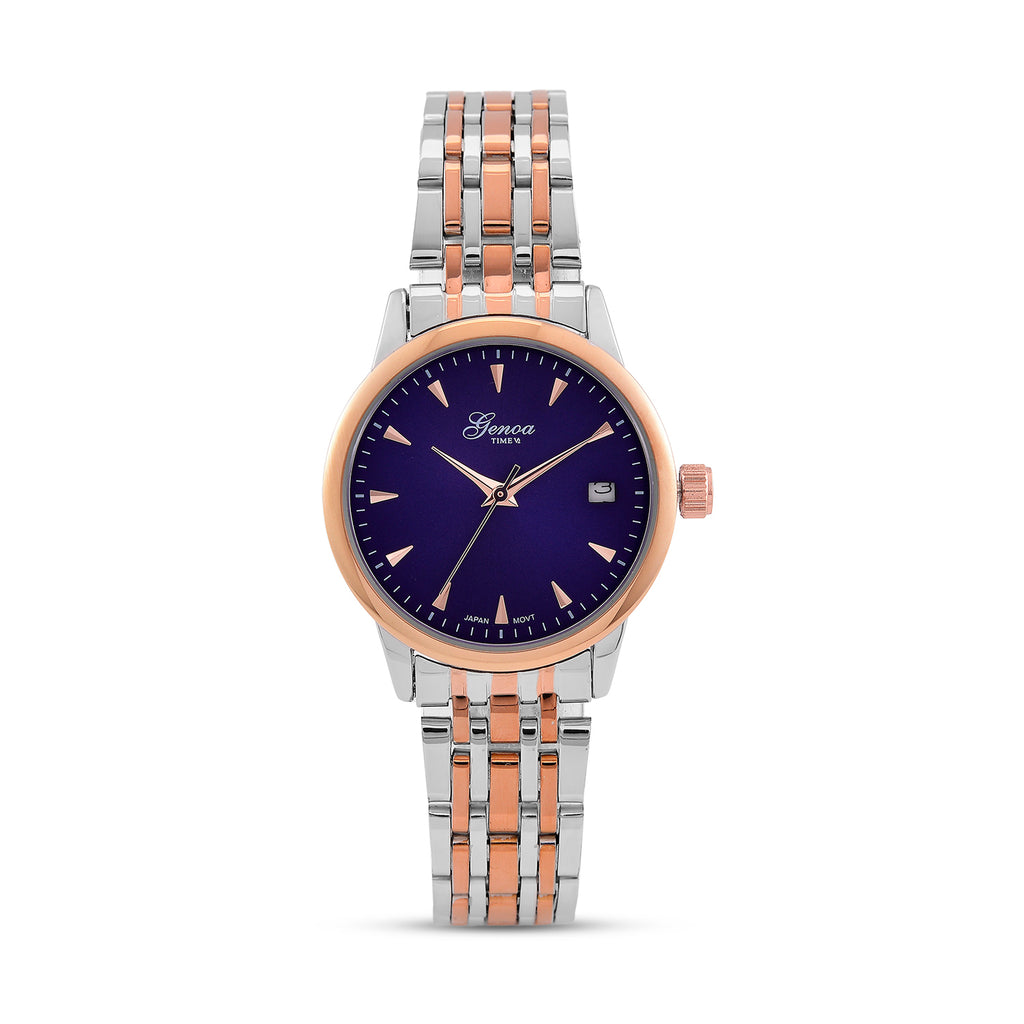 CLASSIC GENOA TIME V2 Miyota GM12 Japan Movt. 3ATM Water Resistant Blue Dial Watch with Silver and Rose Gold Colour Stainless Steel Strap_8114435