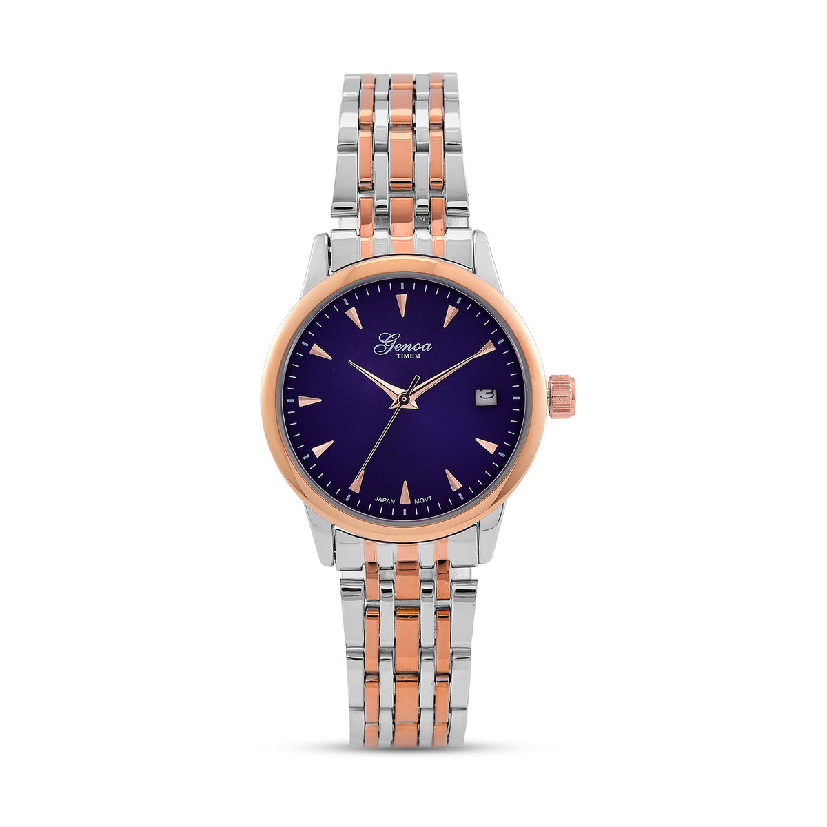 CLASSIC GENOA TIME V2 Miyota GM12 Japan Movt. 3ATM Water Resistant Blue Dial Watch with Silver and Rose Gold Colour Stainless Steel Strap V32522438 0