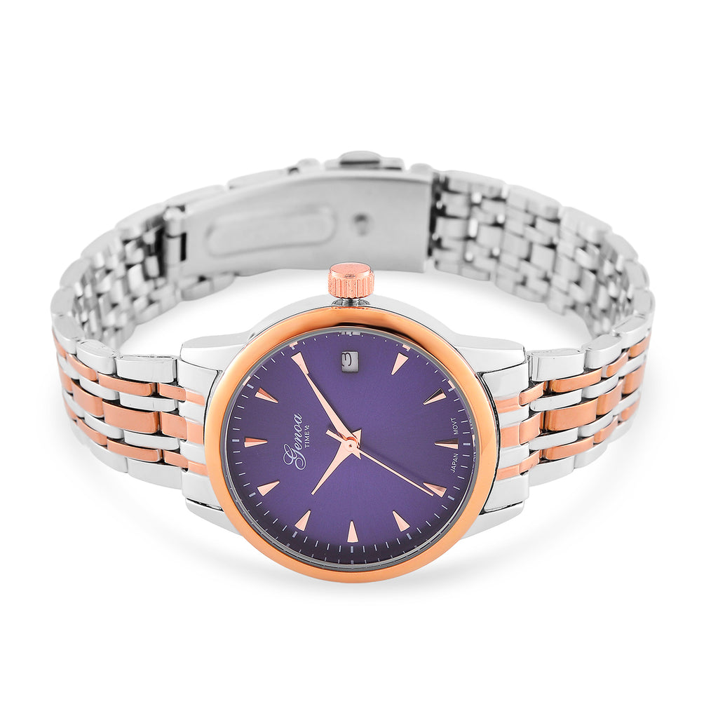 CLASSIC GENOA TIME V2 Miyota GM12 Japan Movt. 3ATM Water Resistant Blue Dial Watch with Silver and Rose Gold Colour Stainless Steel Strap_8114435_4