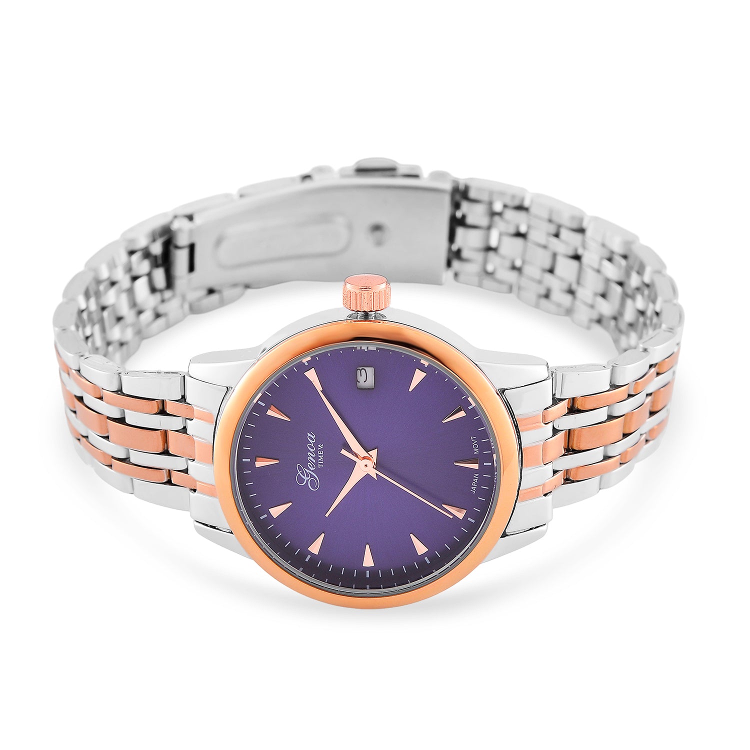 CLASSIC GENOA TIME V2 Miyota GM12 Japan Movt. 3ATM Water Resistant Blue Dial Watch with Silver and Rose Gold Colour Stainless Steel Strap V32522438 5
