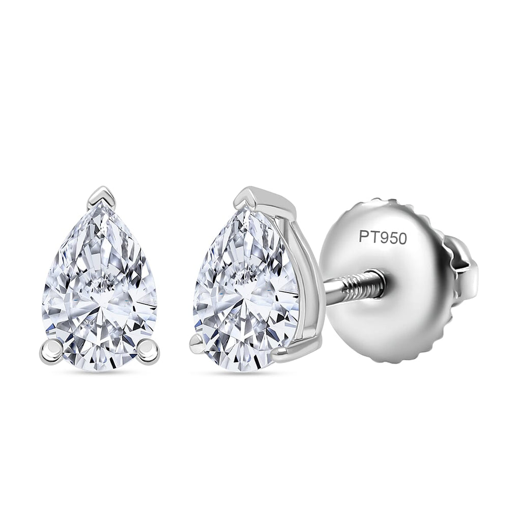 Luxuriant Diamond 950 Platinum SGL Certified Pear Cut Lab Grown Diamond (VS-E-F) Stud Earring with Screw Back 1.00 Ct.