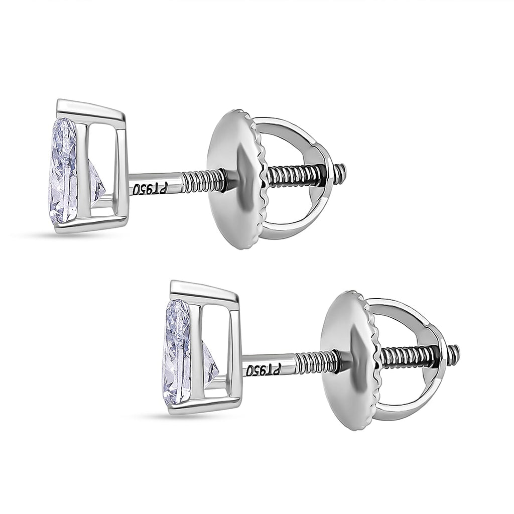 Luxuriant Diamond 950 Platinum SGL Certified Pear Cut Lab Grown Diamond (VS-E-F) Stud Earring with Screw Back 1.00 Ct.