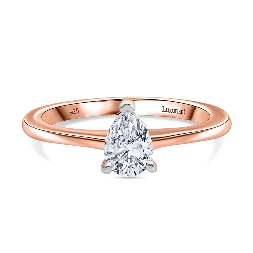 Luxuriant Pear Cut Lab Grown Diamond (VS/EF) Ring in Vermeil Rose Gold Plated Sterling Silver 0.50 Ct._8114512