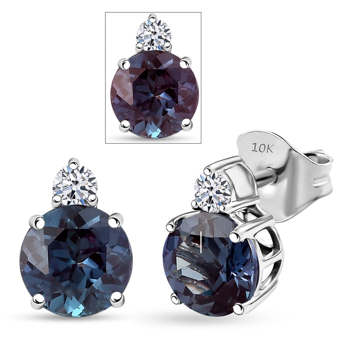 Certified &amp; Appraised LUXURIANT AAA Lab Grown Alexandrite, Lab Grown Diamond Earring in 10K White Gold 2.68 Ct. 8114725 1