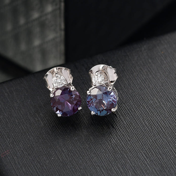 Certified &amp; Appraised LUXURIANT AAA Lab Grown Alexandrite, Lab Grown Diamond Earring in 10K White Gold 2.68 Ct. 8114725 2