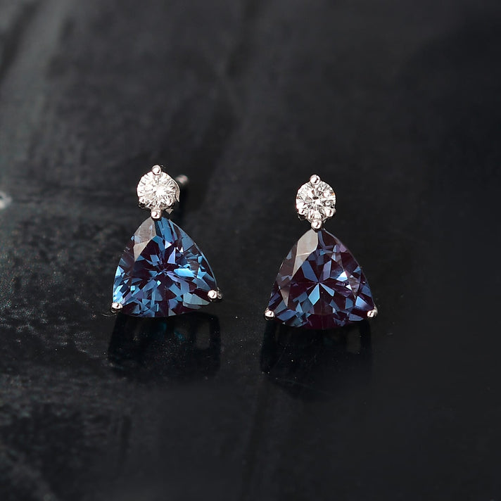 Certified &amp; Appraised LUXURIANT AAA Lab Grown Alexandrite, Lab Grown Diamond Solitaire Stud Push Post Earring in 10K White Gold 2.93 Ct. 8114726 2