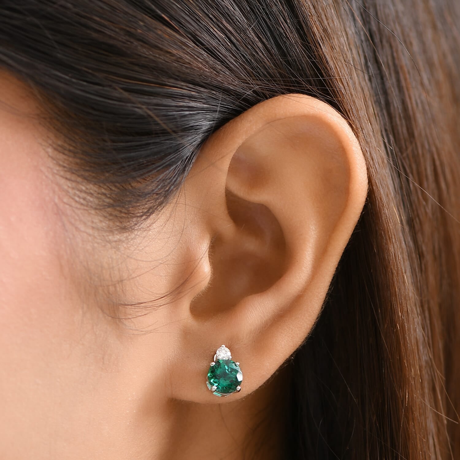 10K White Gold AAA Lab Grown Emerald, Lab Grown Diamond GH, SI Fancy Earring, Gold Wt.1.24 Gms  1.996  Ct. 8114731 1