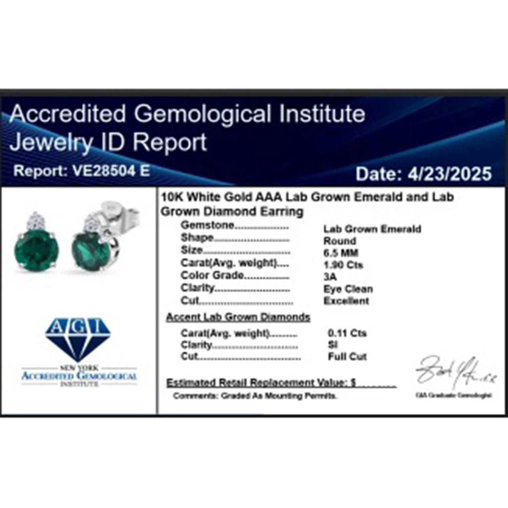 10K White Gold AAA Lab Grown Emerald, Lab Grown Diamond GH, SI Fancy Earring, Gold Wt.1.24 Gms  1.996  Ct._8114731_9