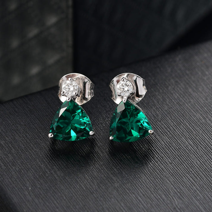 Appraised &amp; Certified LUXURIANT 10K White Gold AAA Lab Grown Emerald, Lab Grown Diamond GH, SI Solitaire Stud Push Post Earring, 2.12 Ct. 8114732 2