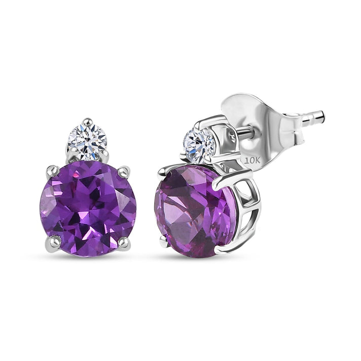 Certified &amp; Appraised LUXURIANT AAA Lab Grown Purple Sapphire, Lab Grown Diamond Solitaire Earring in 10K White Gold, (GH, SI) 3.02 Ct. 8114807 1
