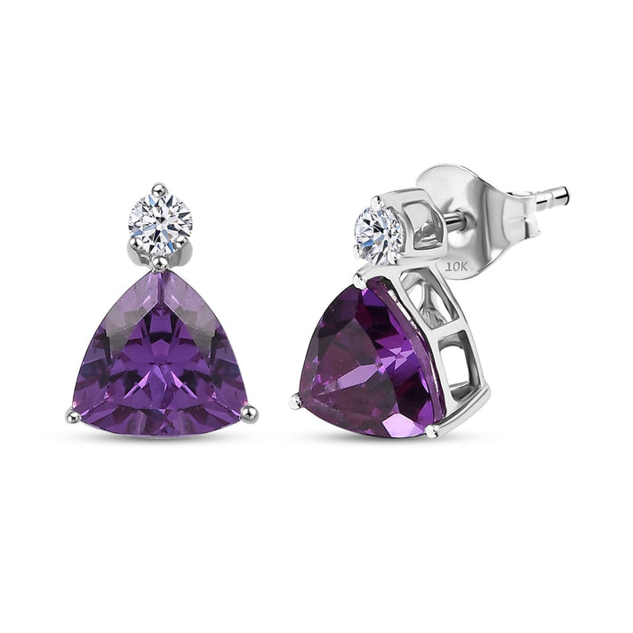 Certified and Appraised LUXURIANT AAA Lab Grown Purple Sapphire, Lab Grown Diamond Solitaire Stud Push Post Earring in 10K White Gold, 2.99 Ct. (GH, SI) 8114808 1