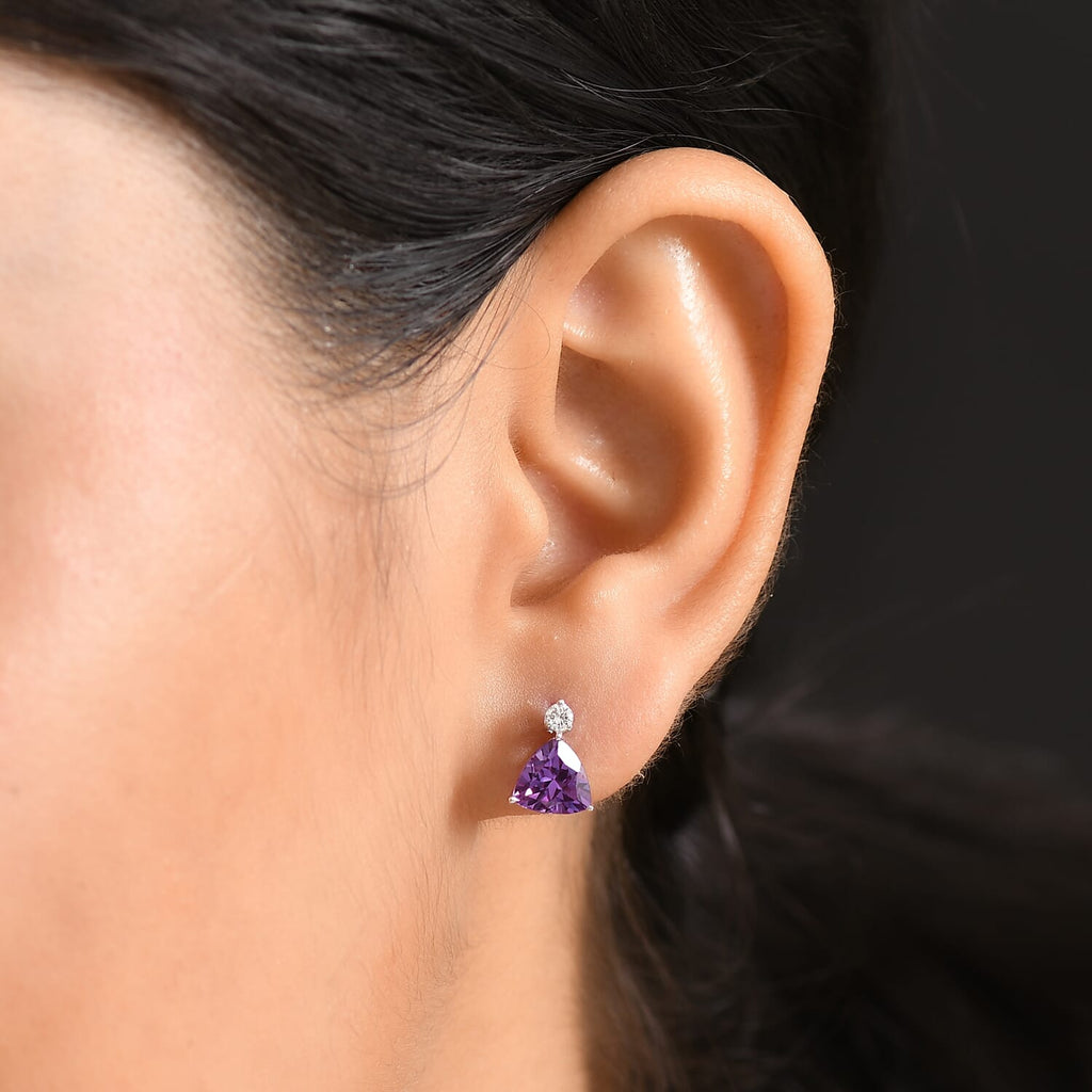 Luxuriant 10K White Gold AAA Lab Grown Color Change Sapphire, Lab Grown Diamond GH, SI Solitaire Stud Push Post Earring, Gold Wt.1.12 Gms  2.992  Ct._8114808_2